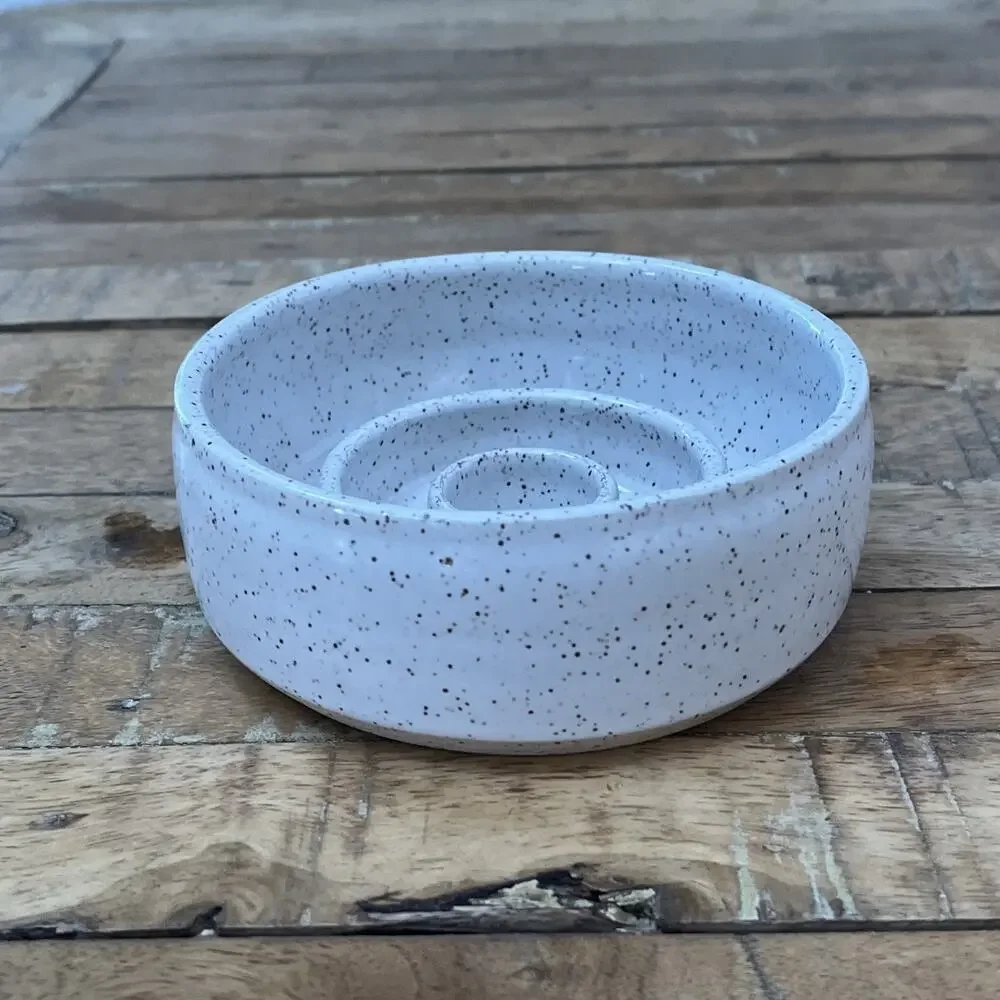 Swanky Ceramics Slow Feed Dog Bowl 5 inches Swirl Bottom White Speckle Finish